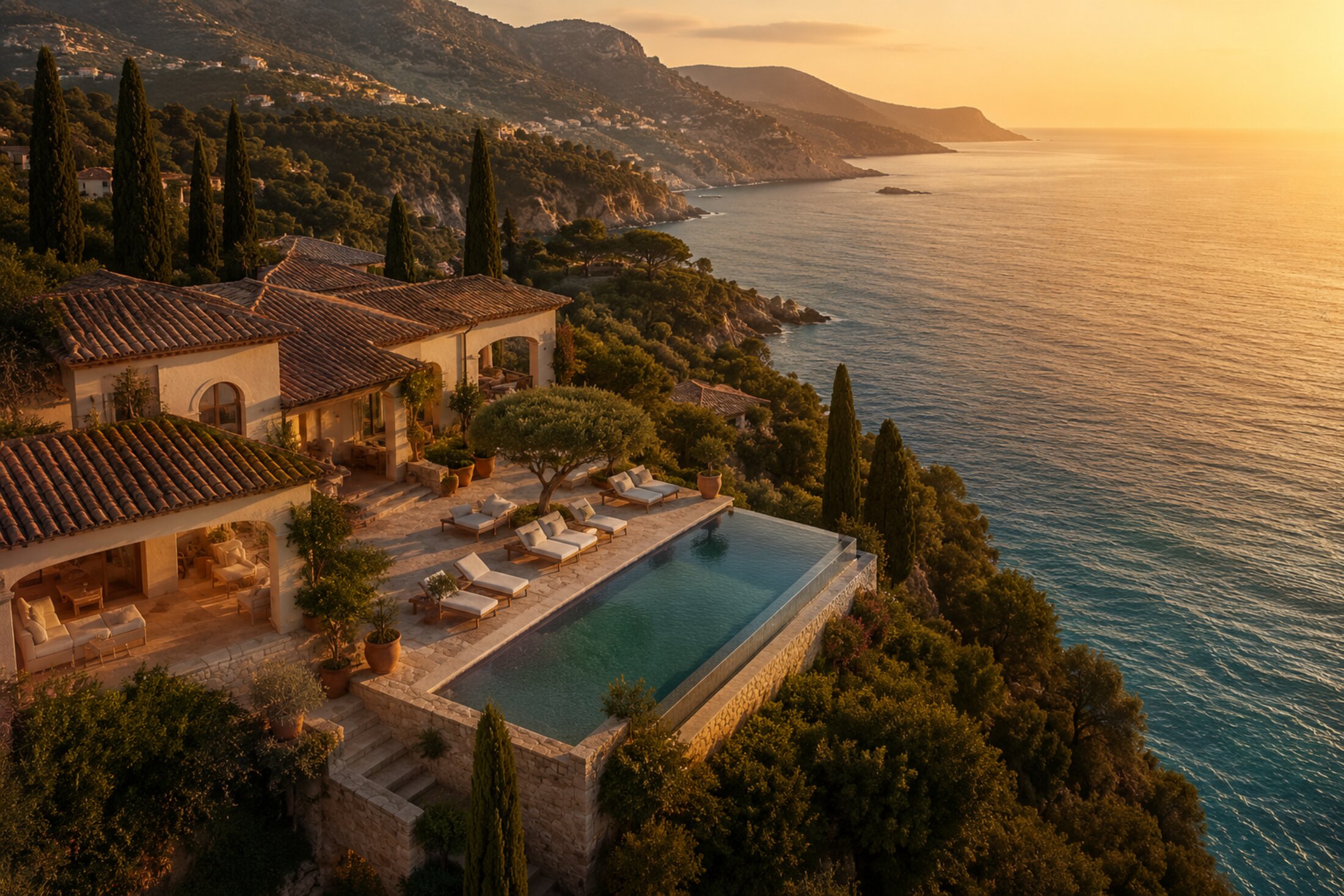 Private coastal estate at golden hour